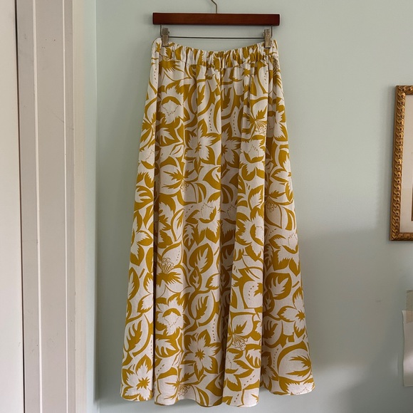 Madewell Yellow Linen Blend Shirred Maxi Skirt Tropical Floral Pockets Sz Small - Picture 8 of 10
